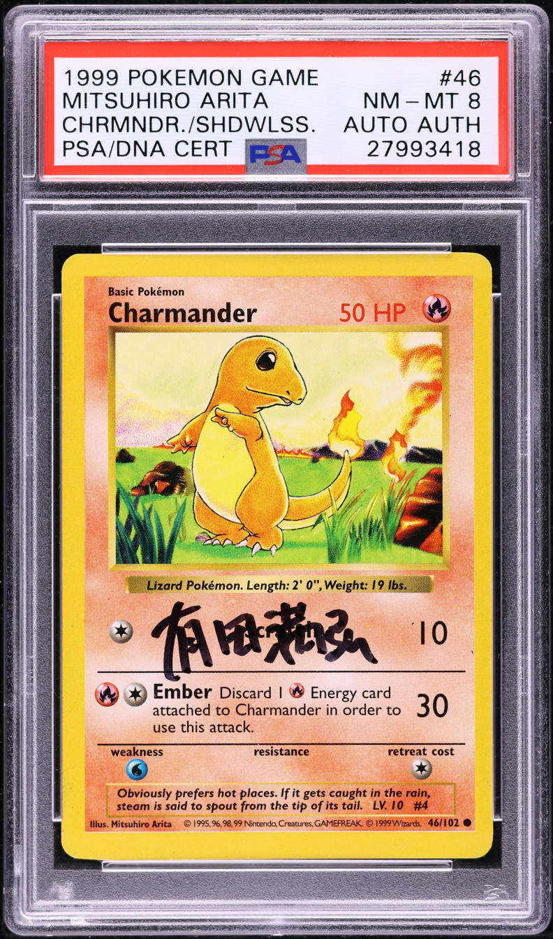 Pokemon 1999 Base Set Shadowless Charmander #46 Arita Auto PSA 8 Trading Card