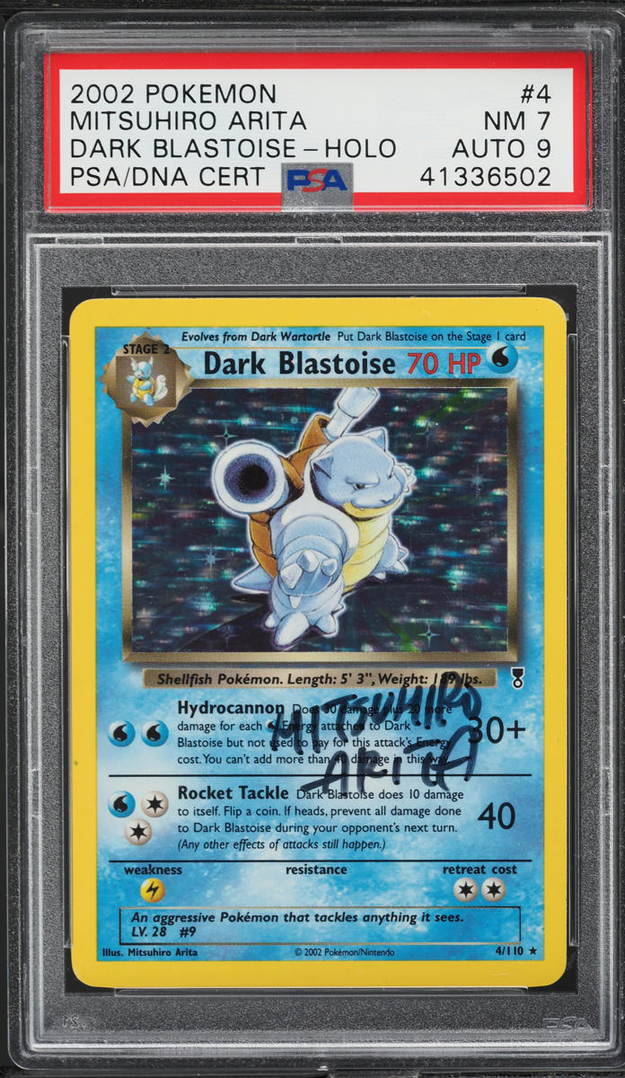 Pokemon 2002 Legendary Collection Holo Dark Blastoise #4 Arita Auto PSA 7 Trading Card