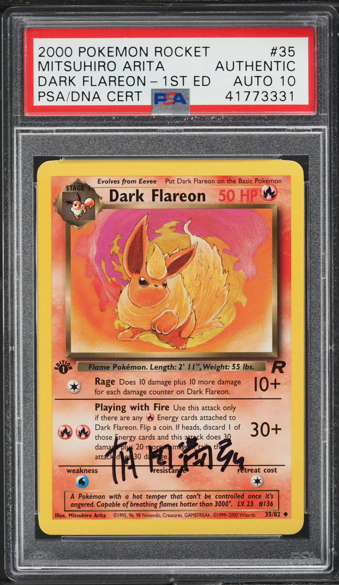 Pokemon 2000 Team Rocket 1st Edition Dark Flareon #35 Arita Auto 10 PSA Authentic Trading Card